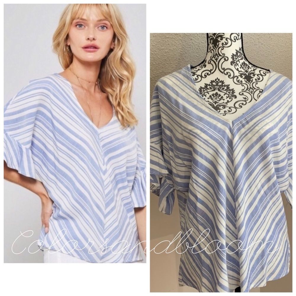 Ruffle Sleeves V-Neck Blouse